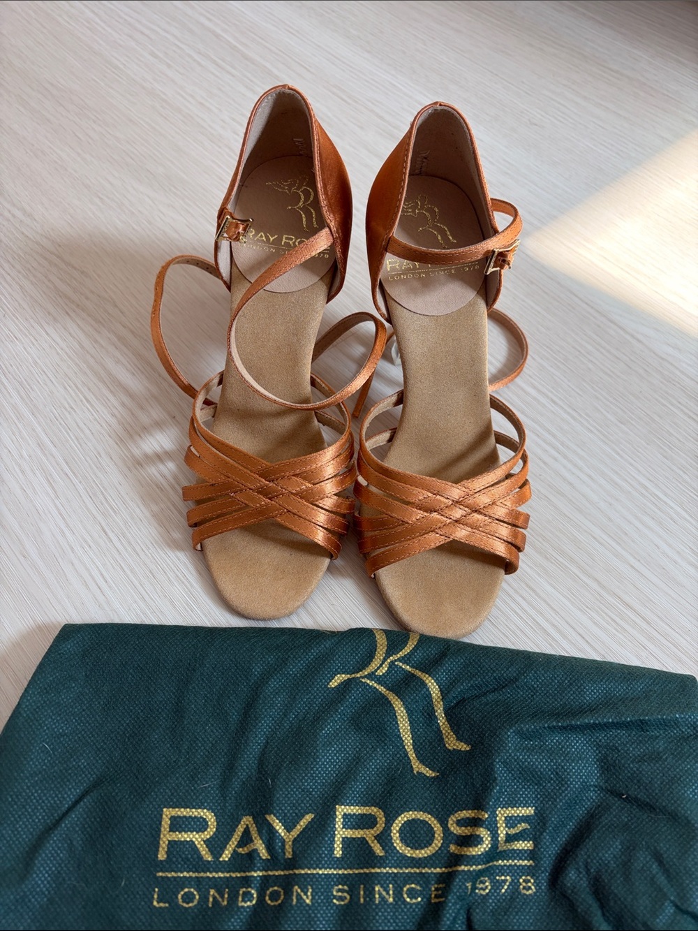 Women's Tan Satin Strappy Dance Heels ballroom Latin